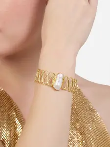 AMI Gold-Plated Pearls Beaded Cuff Bracelet