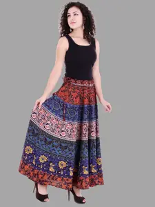 HANDICRAFT PALACE Women Printed Pleated Flared Around Cotton Maxi Skirt