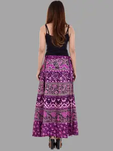 HANDICRAFT PALACE Floral Mandala Printed Pure Cotton Wrap Around Maxi Skirt