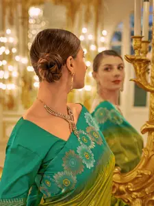 Mitera Woven Design Floral Printed  Zari Banarasi Saree