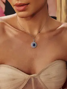 MISS JO 925 Sterling Silver Rhodium-Plated Cubic Zirconia Floral Pendant With Chain