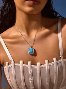 MISS JO 925 Sterling Silver Rhodium-Plated Cubic Zirconia Studded Floral Pendants