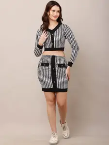 Moda Rapido Checked V-Neck Crop-Top With Mini Skirt