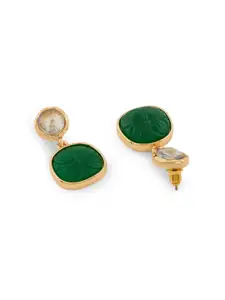 AMI Gold-plated Artificial Stones Studded Oval Drop Earrings