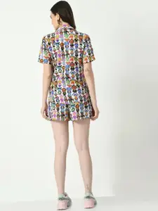 Moda Rapido Conversational Printed Shirt Collar Shirt With Shorts