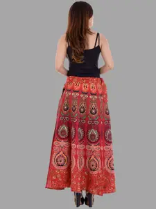 HANDICRAFT PALACE Peacock Mandala Printed Pure Cotton Wrap Around Maxi Skirt