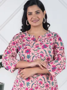 Aramya Floral Printed Notch Neck Cotton Kurti