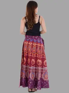 HANDICRAFT PALACE Peacock Mandala Printed Pure Cotton Wrap Around Maxi Skirt