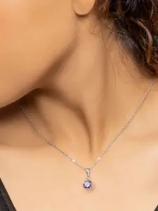 GIVA 925 Silver Rhodium-Plated Artificial Stones Studded Pendant with Chain