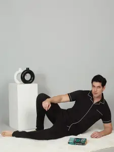 Sweet Dreams Men Lapel Collar Short Sleeves Shirt & Pyjamas Pure Cotton Night suit