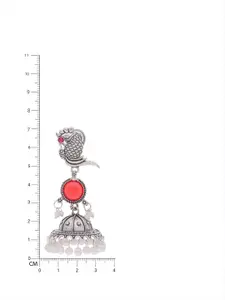 Anouk Silver-Plated Artificial Stones Studded & Pearls Beaded Dome Shaped Jhumkas