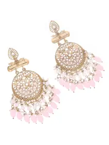 Anouk Gold-Plated Kundan Studded And Pearls Beaded Contemporary Drop Earrings