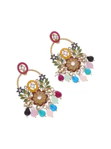 Anouk Gold-Plated Kundan Studded And Pearls Beaded Contemporary Drop Earrings