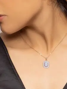 GIVA 925 Silver Rose Gold-Plated Stone Studded Mystique Romance Pendant with Chain