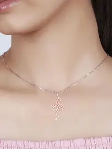 GIVA 925 Silver Rose Gold-Plated Contemporary Artificial Stones Studded Pendant with Chain