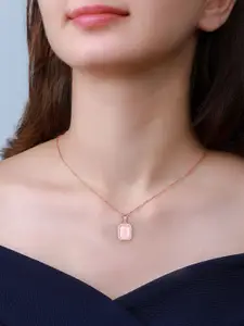 GIVA 925 Silver Rose Gold-Plated Square Artificial Stones Studded Pendant with Chain