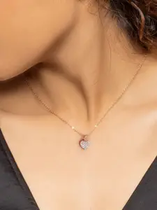 GIVA 925 Silver Rose Gold-Plated Cubic Zirconia Studded Little Heart Pendant with Chain