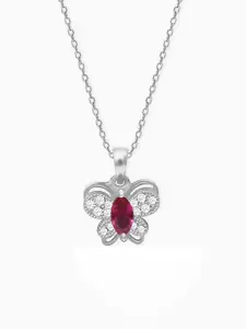 GIVA 925 Silver Rhodium-Plated Pop Pink Studded Butterfly Pendant With Chain
