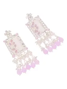 Anouk Silver-Plated Kundan Studded And Pearls Beaded Square Drop Earrings