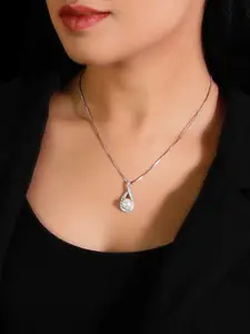 GIVA 925 Silver Rhodium-Plated Teardrop Shaped Pearl Pendant with Chain