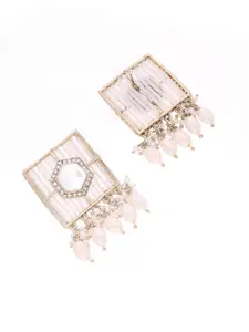 Anouk Gold-Plated Kundan Studded & Pearls Beaded Square Shaped Drop Earrings