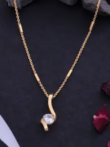 Ramdev Art Fashion Jwellery 22k Gold-Plated Artificial Stones Studded Pendant With Chain