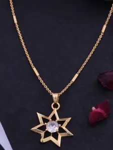 Ramdev Art Fashion Jwellery 22k Gold-Plated Artificial Stones Studded Pendant With Chain