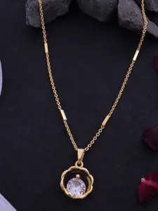 Ramdev Art Fashion Jwellery 22k Gold-Plated Artificial Stones Studded Pendant With Chain