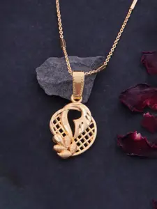 Ramdev Art Fashion Jwellery Gold-Plated Floral-Shaped Pendant With Chain