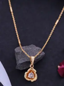 Ramdev Art Fashion Jwellery 22k Gold-Plated Artificial Stones Studded Pendant With Chain