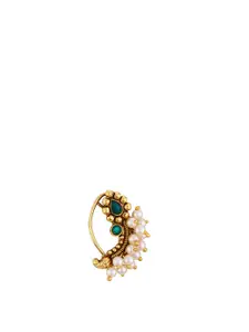 Vighnaharta Set Of 2 Gold-Plated Pearls Ring Nosepin