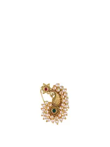 Vighnaharta Set Of 2 Gold-Plated Pearls Ring Nosepin