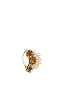 Vighnaharta Set Of 2 Gold-Plated Pearls Ring Nosepin