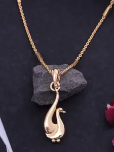 Ramdev Art Fashion Jwellery Gold-Plated Peacock-Shaped Pendant With Chain