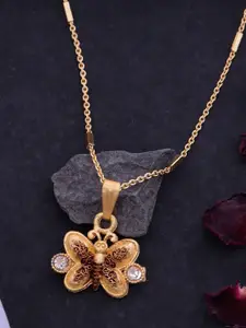 Ramdev Art Fashion Jwellery Gold-Plated Artificial Stones Studded Pendant With Chain