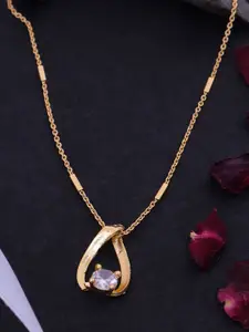 Ramdev Art Fashion Jwellery 22K Gold-Plated Artificial Stones Studded Pendant With Chain