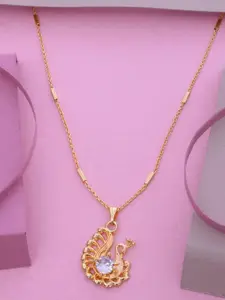 Ramdev Art Fashion Jwellery 22k Gold-Plated Artificial Stones Studded Pendant With Chain