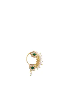 Vighnaharta Set Of 2 Gold-Plated Pearls Ring Nosepin