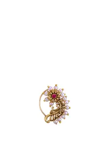 Vighnaharta Set Of 2 Gold-Plated Pearls Ring Nosepin