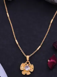 Ramdev Art Fashion Jwellery 22k Gold-Plated Artificial Stones Studded Pendant With Chain