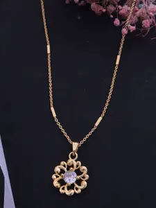 Ramdev Art Fashion Jwellery 22k Gold-Plated Artificial Stones Studded Pendant With Chain