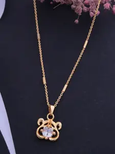 Ramdev Art Fashion Jwellery 22K Gold-Plated Artificial Stones Studded Pendant With Chain