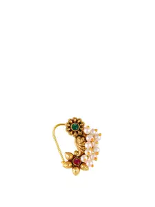 Vighnaharta Set Of 2 Gold-Plated Pearls Ring Nosepin