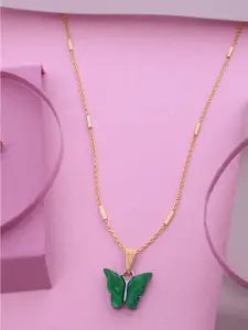 Ramdev Art Fashion Jwellery 22k Gold-Plated Artificial Stones Studded Pendant With Chain