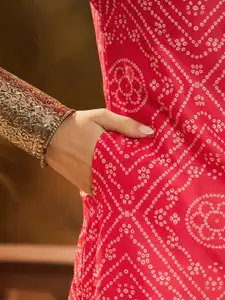 Sangria Bandhani Printed Silk Round Neck Straight Kurta