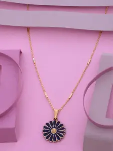 Ramdev Art Fashion Jwellery 22k Gold-Plated Floral Shaped Pendants With Chains