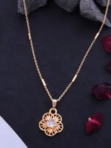 Ramdev Art Fashion Jwellery 22k Gold-Plated Artificial Stones Studded Pendant With Chain