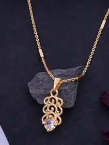 Ramdev Art Fashion Jwellery 22k Gold-Plated Artificial Stones Studded Pendant With Chain