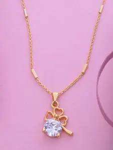 Ramdev Art Fashion Jwellery 22k Gold-Plated Artificial Stones Studded Pendant With Chain