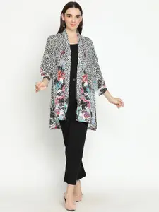 Tiara Women Animal Print Lapel Cotton Shrug